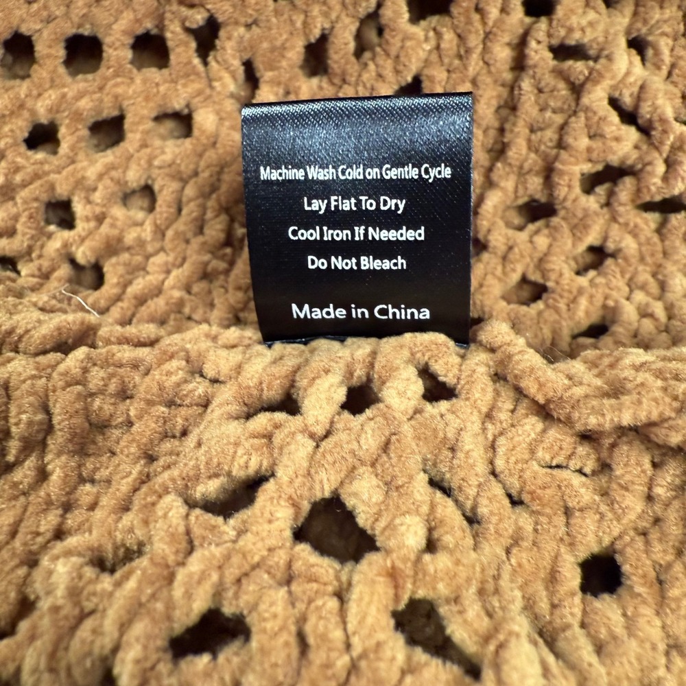 POL Sweater Womens Small Brown Open Knit Crochet Mock Neck Shirt Cropped JST634C - Picture 7 of 7